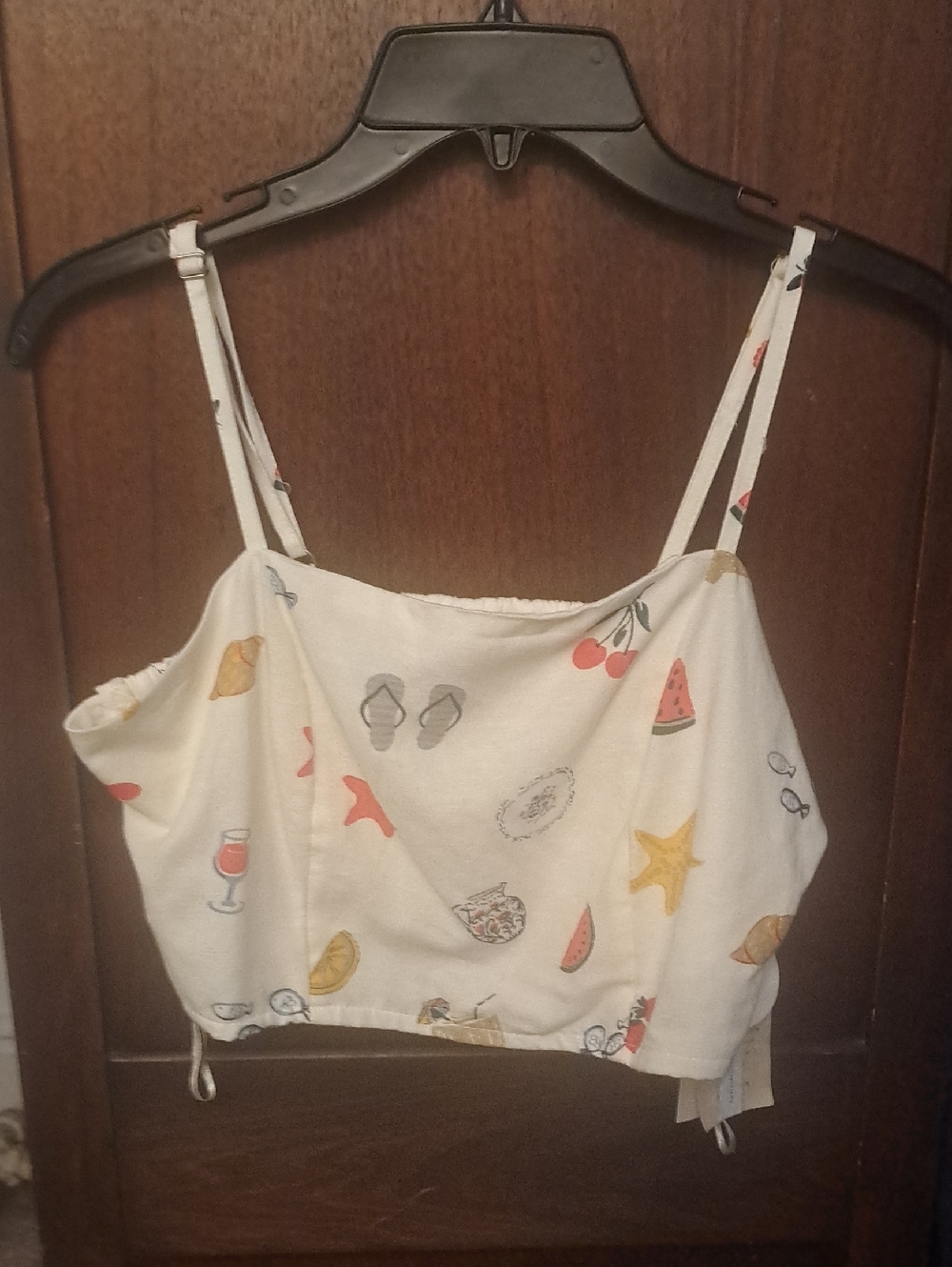 Midnight Sky Woman's Size M White Fruit & Summer Print Cropped Cami NWT